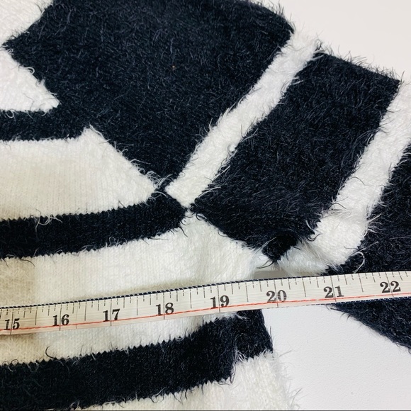 Loft fuzzy striped black and white crew neck warm sweater - Picture 4 of 6